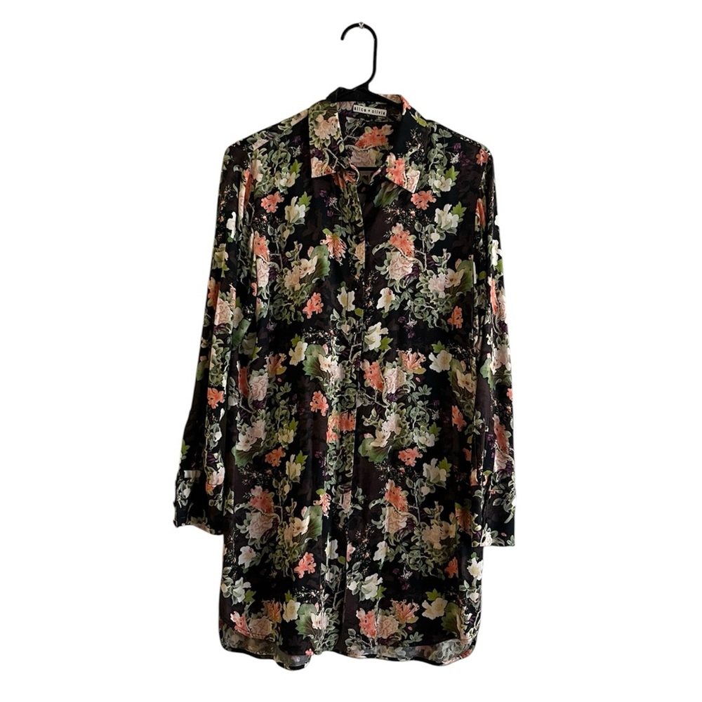 Coming Soon on TRR! Alice + Olivia Floral Black Long-Sleeve Shirt or Mini Dress